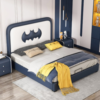 Superman Cartoon Lederbett mit Holzrahmen und Sperrholzplatte für Jungen - Hochwertiges Kinderbett-Set im Modernen Design - Bestseller