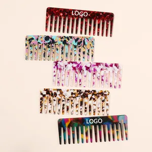 MiDairy CUSTOM LOGO 4000+ color leopard print simple acetic acid 4mm THICK comb tortoise shell wide tooth comb