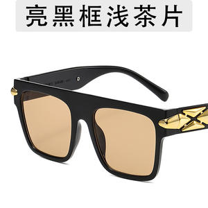 2024 kaya giymek güneş gözlüğü UV400 yeni büyük kare dekoratif çerçeve ile beyaz sarı şampanya PC malzeme aynalı lensler - Product Image 2