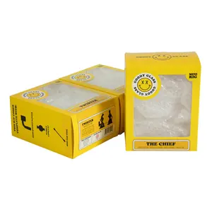 Kotak kartu kertas kardus pakaian kemasan kosmetik kuning pabrik dengan jendela PVC