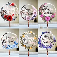 Acryl alles Gute zum Geburtstag Blume gedruckt Cake Toppers Party zubehör für Kuchen Dekorieren Zubehör
