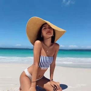 Chapeau de paille à large bord tendance et stylé, personnalisé, pour femme, idéal pour les vacances d'été à la plage, en papier, grand chapeau de soleil souple - Product Image 1