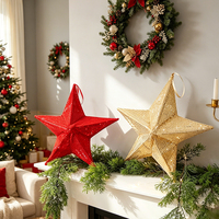Étoiles de Noël pliables de 37 cm, rouges et dorées, pour la décoration de l'arbre de Noël ou de la cheminée, étoile de Noël 3D personnalisée