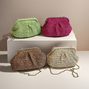 Wholesale Female Vacation Beach Solid Color <b>Paper</b> Straw Crossbody Outdoor Handmade Woven Shoulder Bags RTS Bulk Mixed Order - Product Image 2