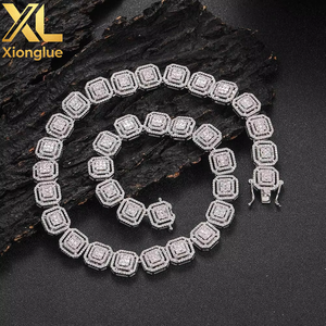 Hip Hop Tennis <b>Necklace</b> <b>Chain</b> Cubic Zirconia Baguette <b>Necklace</b> Miami Gold Plated Choker Women Diamond Clustered Tennis <b>Necklace</b> - Product Image 2