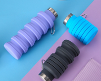 Bouteille d'eau pliable en silicone de 500 ml pour le voyage, avec bouchon à boire directement, idéale pour le camping et l'eau bouillante, écologique, vente en gros
