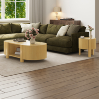Ensemble de tables de salon 3 pièces avec 1 table basse et 2 tables d'appoint, bois massif en caoutchouc, porte à fermeture douce, naturel, 47 pouces