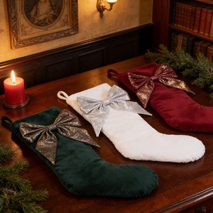 Chaussettes de Noël 2027 en velours tricoté avec nœud, joli sac pour bonbons, décoration de cheminée et d'arbre - Product Image 3