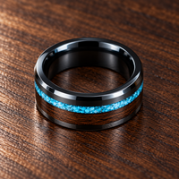 Bague de mariage pour homme en acier inoxydable noir avec incrustation de turquoise et bois naturel, vente en gros JLM, bijoux d'usine