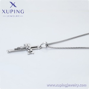 T001290597 XUPING 스테인리스 스틸 화이트 컬러 예수 십자가 펜던트 박스 체인 빈티지 종교 남성 목걸이 - Product Image 5