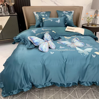Ensemble de literie 4 pièces avec broderie florale exquise, textile de maison de luxe, ensemble de draps avec taies d'oreiller