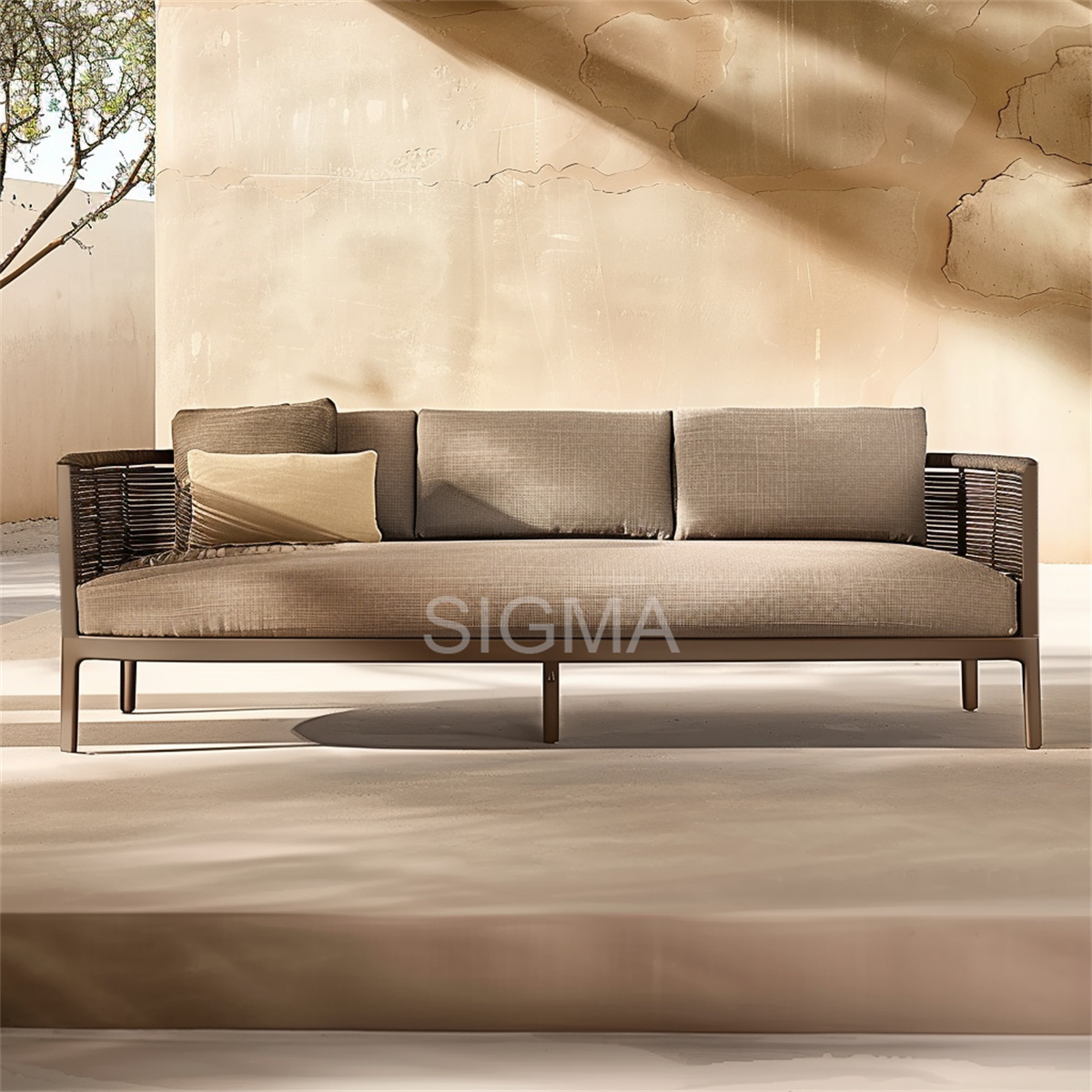 Customize All Weather Luxury Factory Patio Furniture Hotel Pool Garden Rope Sofa Set Outdoor Fabric Aluminum Sofa