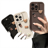 Coque de téléphone antichoc en TPU pour S21 S22 S23 S24 Ultra Plus Pro A73 A53, motif rétro de dessin animé, électroplaté, 3D stéréoscopique, ours mignon