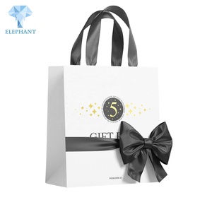 Custom Best Quality Commercial Reusable Paper Bags With Your Own Logo Thank You <b>Wedding</b> White Craft Paper Bag With Ribbon - Product Image 2