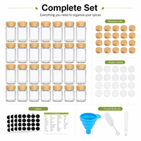Lot de 12 ou 24 pots à épices carrés en verre de 4 oz avec couvercles en bambou, inserts doseurs, étiquettes, entonnoir et brosse de nettoyage