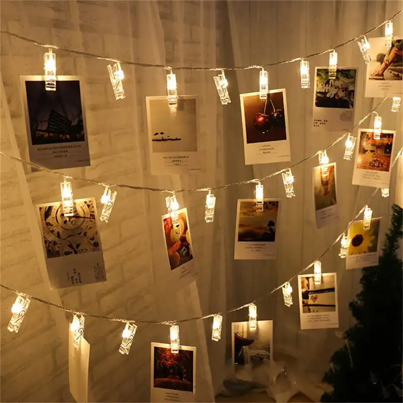 יתדות מחרוזת אורות LED קליפ כרטיסי תמונות בהיר בעל פיות אורות חג המולד חתונה יום הולדת חג אהבת מסיבת קישוט