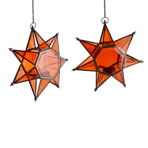 Lanterne Design festif avec bougie suspendue en verre couleur étoile t-light peinte finition Festive décoration intérieure et extérieure 2022 - Product Image 5