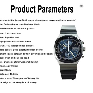 Hruodland – montre-bracelet rétro à Quartz pour hommes, chronographe, verre saphir, bleu, noir, acier inoxydable, à la mode, nouvelle collection F022 - Product Image 2