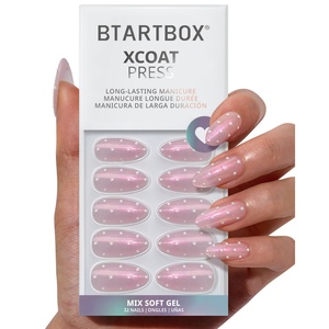Faux ongles à presser roses pailletés printemps-été, vente en gros, forme amande moyenne, à pois 3D, avec colle - Product Image 1