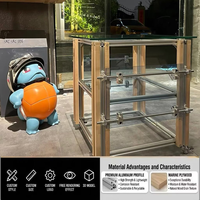Étagère de présentation en profilé aluminium, sur pied, à trois niveaux, avec roulettes mobiles, pour rangement de salon et table de rangement