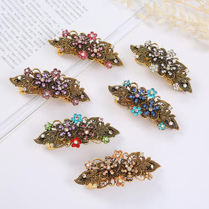 Qianjin toptan Vintage Metal çiçek kadınlar için saç tokası renkli Rhinestone çiçek tokalarım saç aksesuarları - Product Image 1