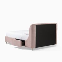 Lit double en bois massif avec tête de lit incurvée élégante et moderne, plateforme de rangement, design de luxe léger