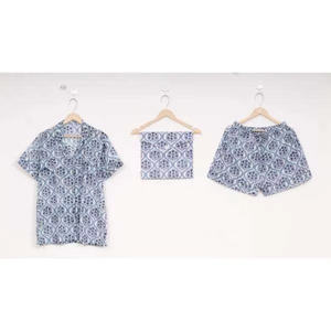 Pijamas de Otoño Casuales y Transpirables de Satén 100% Algodón con Estampado Floral para Mujer, Conjunto de 2 Piezas, Cintura Elástica Suave, Pantalones Cortos con Botones, Venta Caliente ODM - Product Image 5