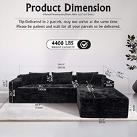 Canapé modulable en L minimaliste moderne, ensemble de fauteuils en tissu velours côtelé noir, assise profonde confortable en éponge, non assemblé