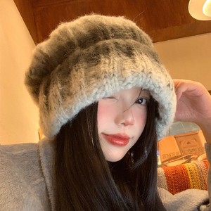 Bonnet tricoté dégradé pour femme, style asiatique, ample et extensible, pliable, gris, pour l'automne et l'hiver - Product Image 2