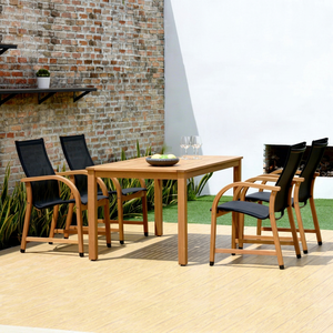 Modern ARDENA Outdoor Teak Garden Set <b>4</b> Seater Solid Wood <b>Round</b> <b>Table</b> Weather Resistant Midcentury Design - Product Image 1