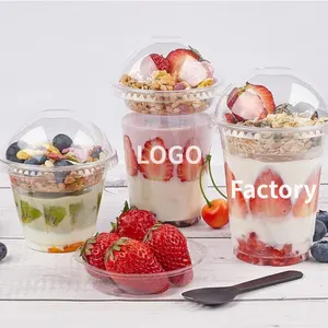 Bán buôn biểu tượng tùy chỉnh Pet PP rõ ràng nhựa Parfait lạnh ly Snack sữa chua trái cây tráng miệng ly với chèn và nắp đậy