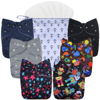 Lot de 6 couches lavables réutilisables pour bébé + 6 pièces Couche de poche lavable et réglable Taille unique Couches lavables étanches pour bébé