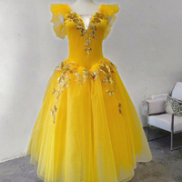 Robe de tutu de ballet jaune romantique très vendue, tenue de scène professionnelle pour la danse, en spandex/polyester pour filles, neuve d'usine