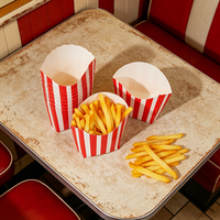 Boîte à frites personnalisée avec logo, en papier, haut et bas, luxe, deux pièces, rayée, jetable, pour emballage de restauration rapide