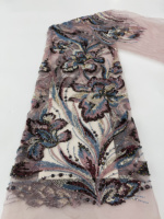 Tissu en tulle lourd vintage brodé de fleurs d'iris, style peinture à l'huile, pour robe de soirée