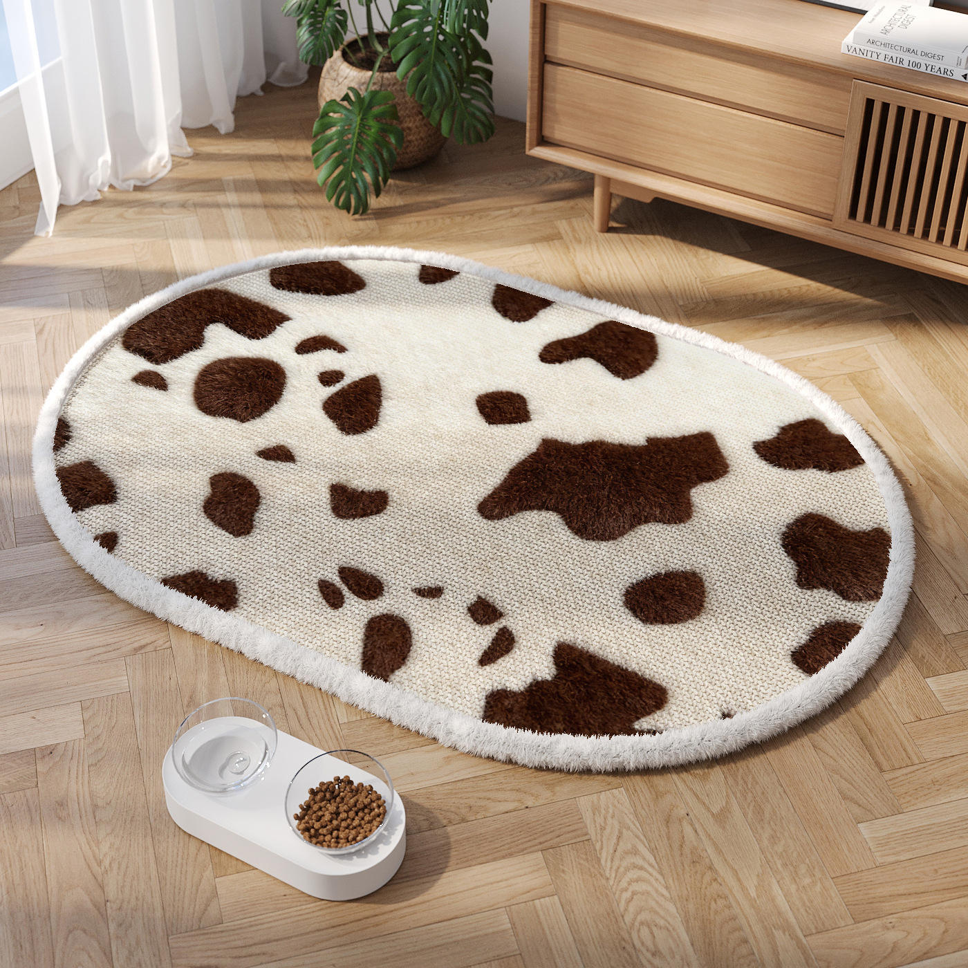 Coussin pour animaux de compagnie Sally en velours de chanvre - ovale laiteux à taches