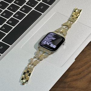 Correa de reloj de metal con incrustaciones de mariposas elegantes y cristales, pulsera ajustable para mujer, reemplazo para reloj inteligente - Product Image 6