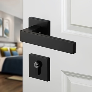 Juego de manillas negras para puerta, tipo dividido, con cerradura silenciosa, herrajes para puerta interior de madera, mecanismo de cerradura con llave, tirador para puerta de dormitorio para el hogar y hotel - Product Image 2