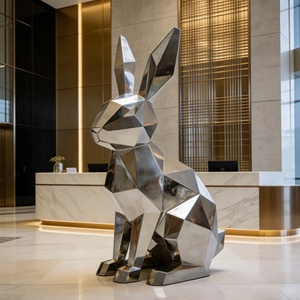 Modern Large Custom <b>Garden</b> 3D Geometric Stainless Steel Rabbit Sculpture High Gloss <b>Mirror</b> Polished Finish Precision CNC Luxury - Product Image 6
