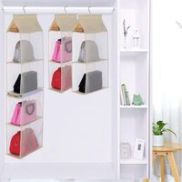 Organisateur de placard suspendu robuste avec étagères en maille non tissée, design pliable à 3 niveaux, installation par crochets, sacs de rangement