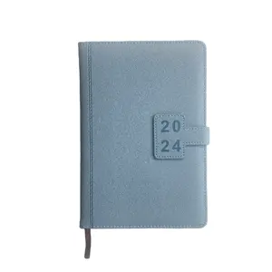 A5 wholesale custom printing PU leather 2024 daily planner journal notebook with indexes square magnetic closure Blue