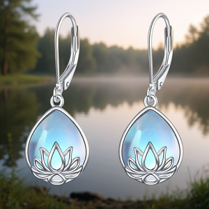 E3484 White Gold <b>Lotus</b> Flower Drop Earrings For Women Bohemia Style Shell Inlay Bezel Setting Fashion <b>Jewelry</b> - Product Image 2