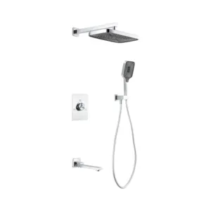 3-function Square Matte Black Celling Bathroom Shower Faucet Set Concealed Hot Cold Water Shower Mixer Tap