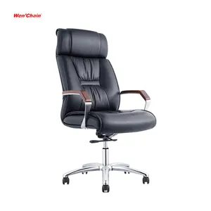 Chaise en cuir de luxe de patron exécutif de chaise de bureau de pivot de bras de chrome pour le bureau
