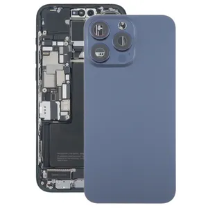카메라 렌즈 커버가있는 iPhone 15 Pro Max 유리 배터리 후면 커버 (파란색) 용 Dropshipping