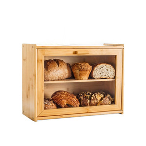 Boîte à pain en bambou à double compartiment, rangement en bois pour cuisine, présentoir à pain couleur naturelle - Product Image 5
