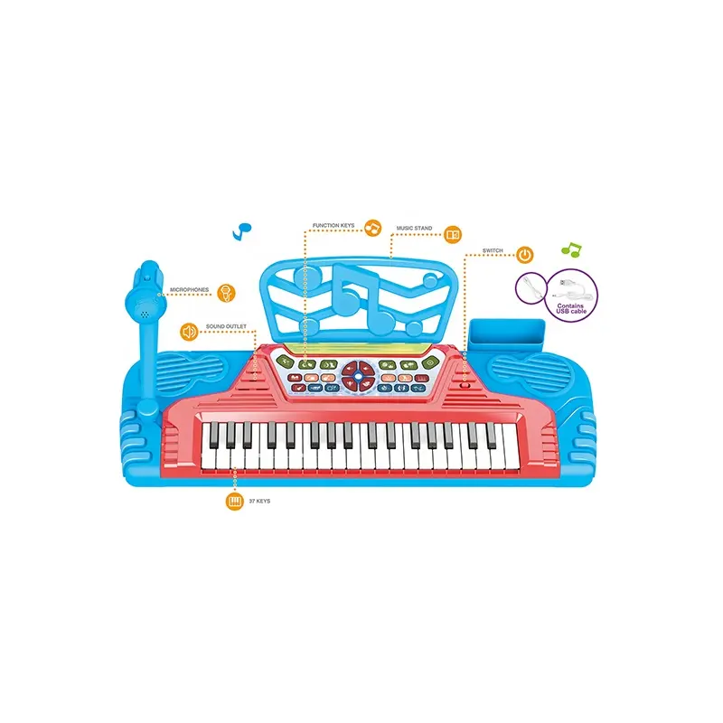 キングワールド37キーエレクトリックピアノキーボードカラオケプラスチックマイク音楽子供たちが電子オルガンのおもちゃを演奏する