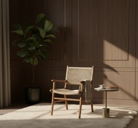 Chaise de salle à manger d'extérieur en bois de teck indonésien moderne, tressée en osier, en bois massif, pour usage agricole et en entrepôt, mobilier de restaurant