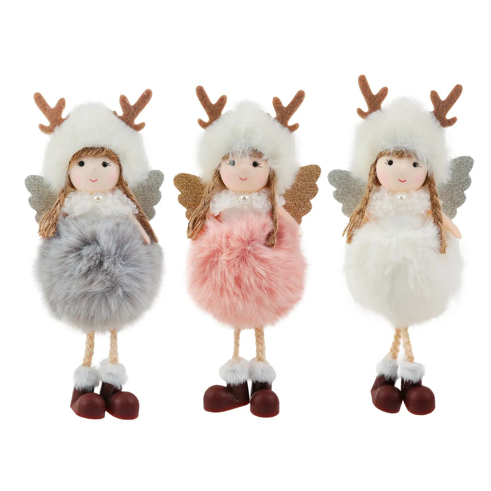 New Cross Border Christmas Angel Pendant With Plush Antlers And Cute Doll Gift Christmas Tree Pendant