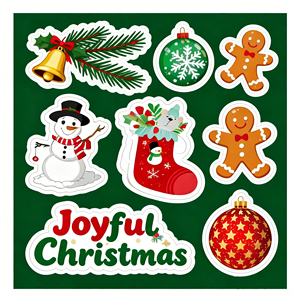 Autocollants de Noël en vinyle PVC imperméables à impression personnalisée, découpés, étiquettes sur le thème de Noël à faire soi-même <span class=keywords><strong>pour</strong></span> coques de téléphone et <span class=keywords><strong>bagages</strong></span> - Product Image 1